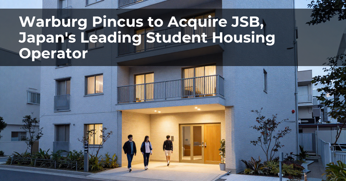 Modern student housing building in Japan with Warburg Pincus acquisition headline
